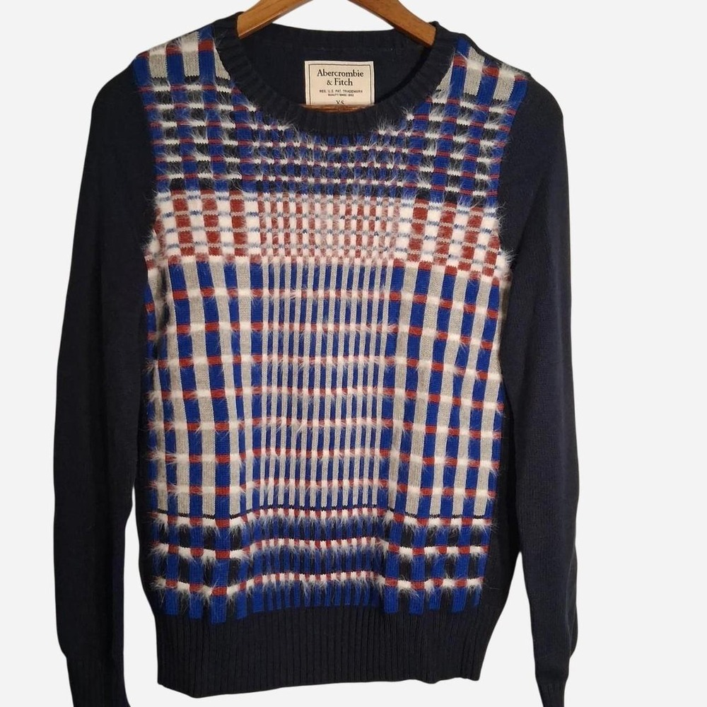 Womens Abercrombie & Fitch blue, red,white and gray plaid sweate